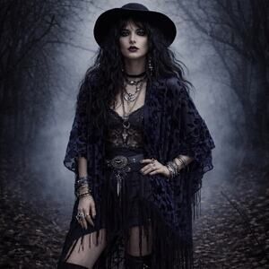 Navy Burnout Floral Fringe Kimono Duster Sheer Gothic Dark Romance Layer